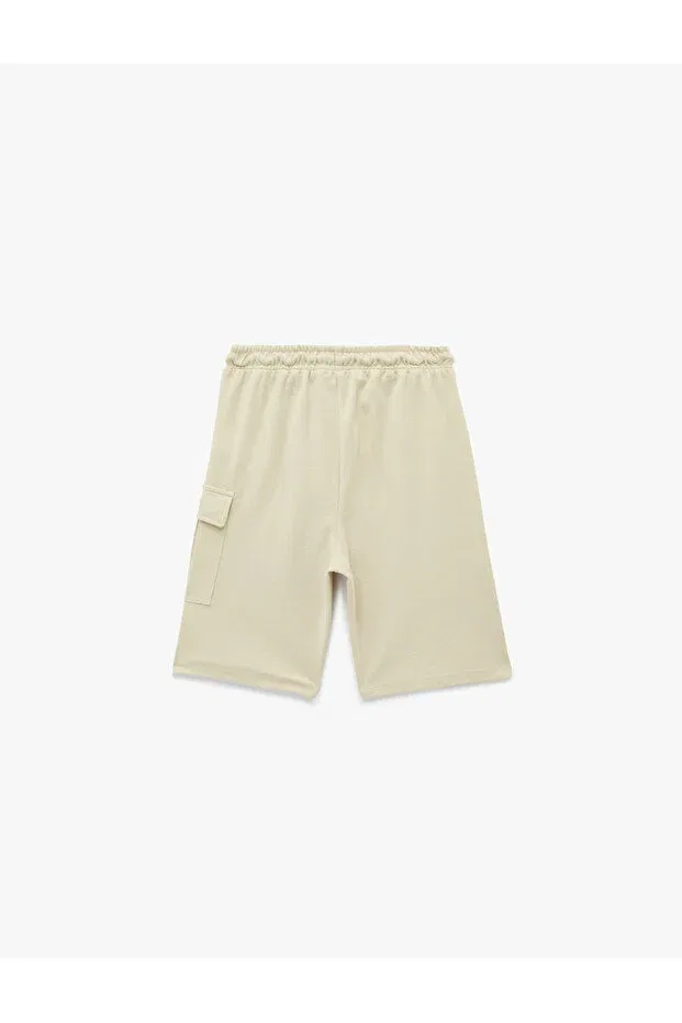 Детские шорты для мальчиков хлопковые Beli lace-up cotton shorts with flap pockets Koton, Beige — фото 2
