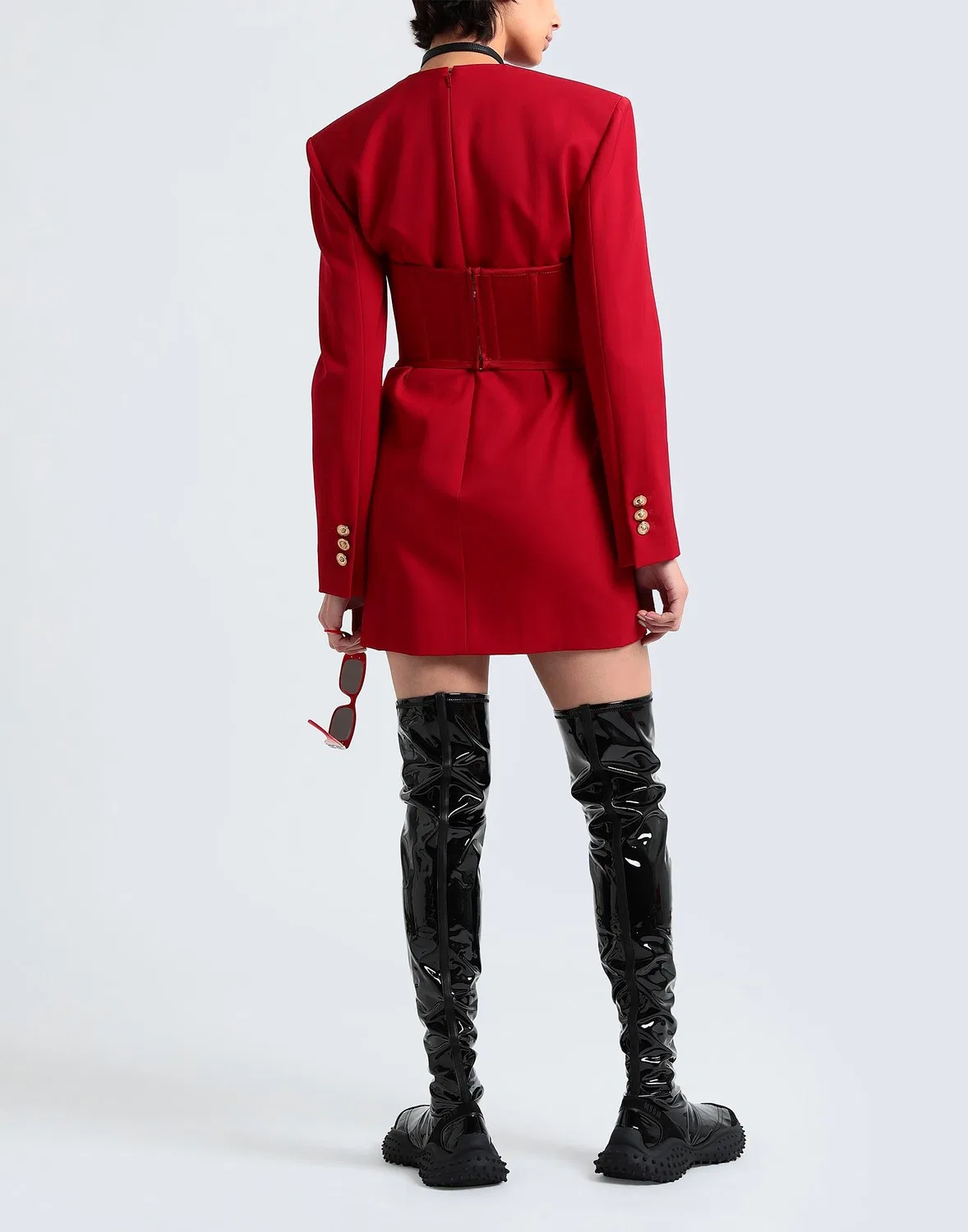 Женское мини-платье-трапеция из шерсти Cool Wool Versace, красный — фото 3