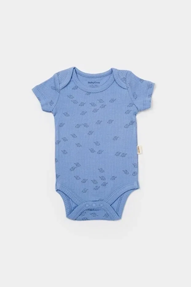 Детское боди для новорожденных с принтом Organic modal elephant printed 2-piece short sleeve badi Babycosy, Ecru-Blue — фото 4