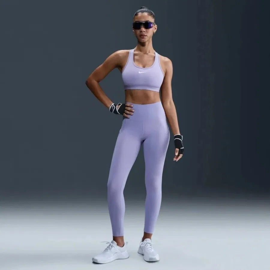 Женские леггинсы для тренировок с высокой посадкой и карманами Nike One Dri-FIT 7/8, Lilac Ice / Black
