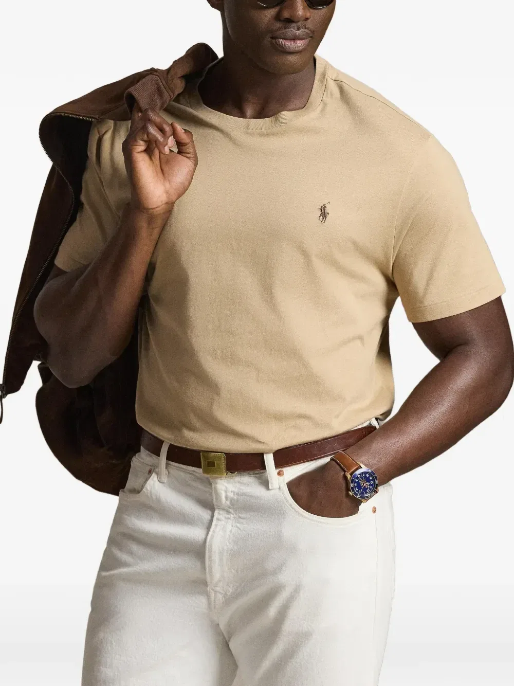 Футболка с логотипом и вышивкой Polo Ralph Lauren, коричневый — фото 4
