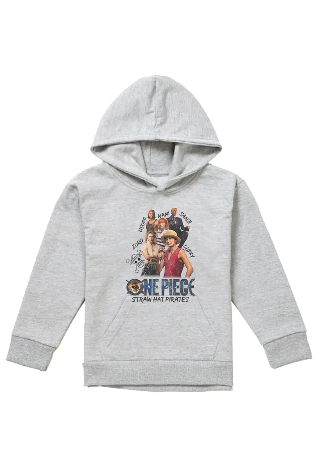 Детский худи с принтом Straw Hat Pirate Youth Kids Pull-Over, One Piece, Grey