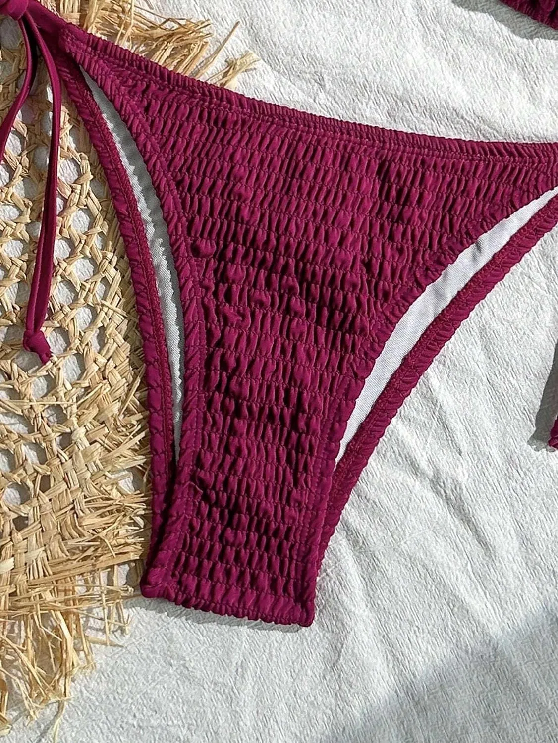 Женский бикини-сет с завязками на спине, высокими трусиками Halter, Burgundy — фото 2