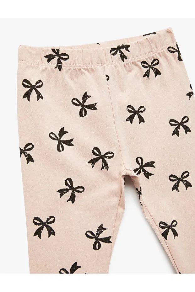 Детские леггинсы для девочек хлопковые с бантом Koton, Pink Patterned — фото 3