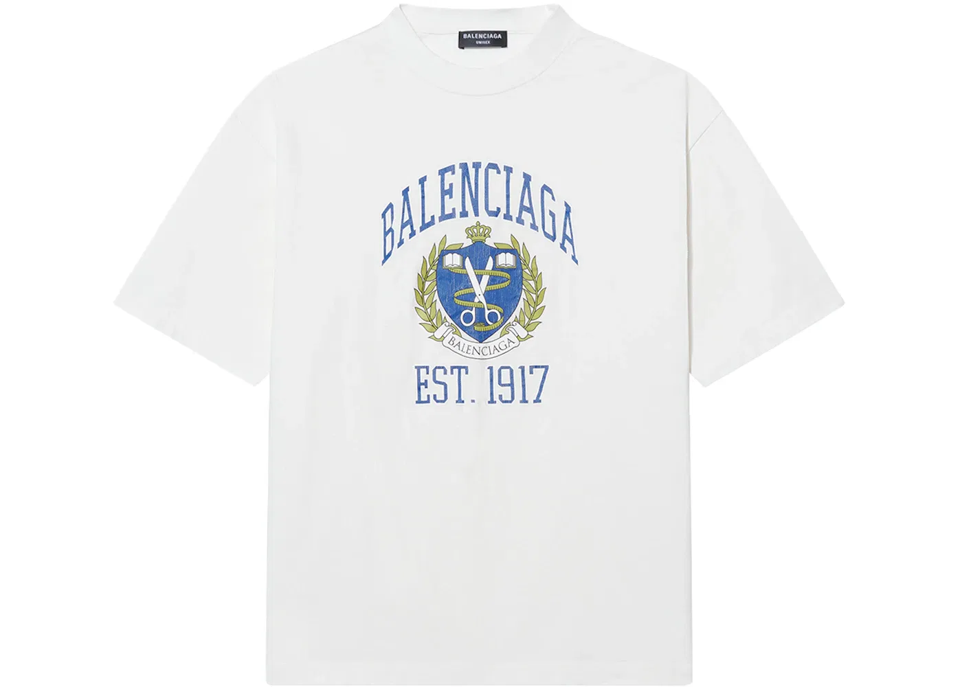 Мужская футболка с принтом College Medium Fit Balenciaga, White/Blue/Yellow