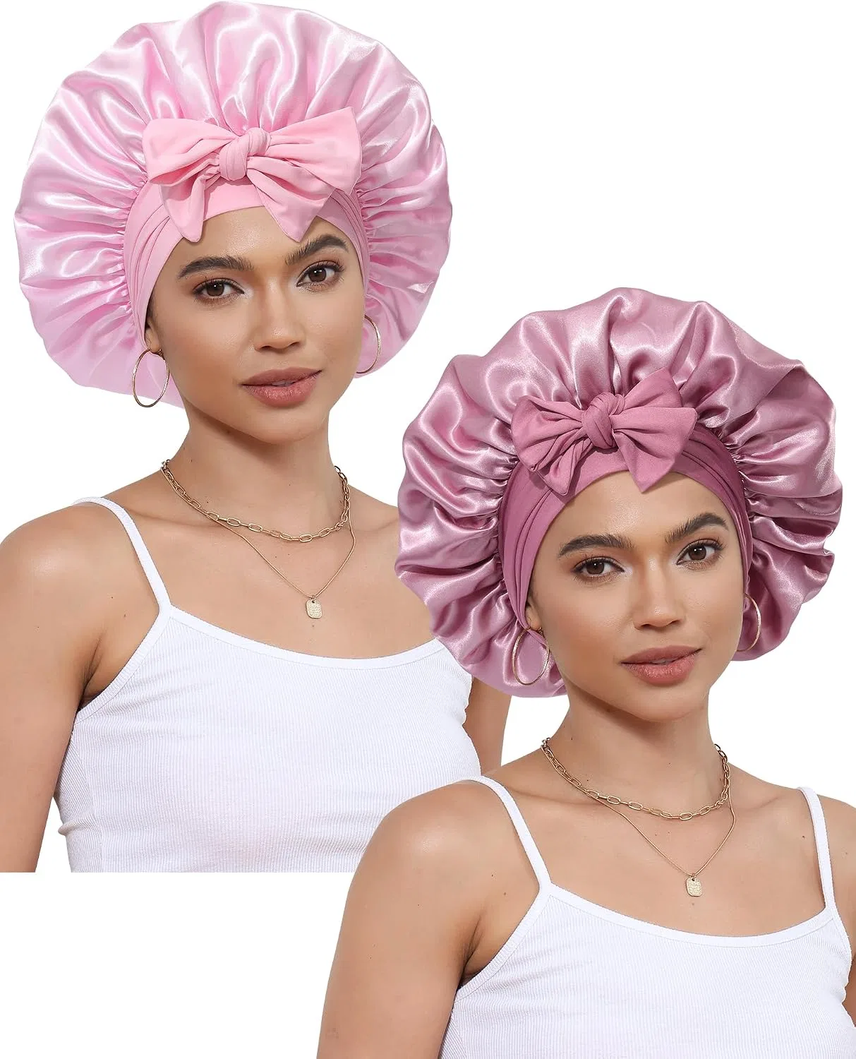 Шапочка для душа Satin Hair Cap, CHLINS, 2 шт, 35 см, Bean paste + Pink