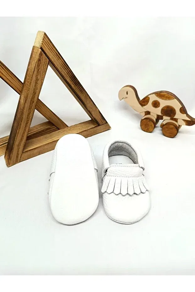 Детские мокасины-ботиночки для новорожденных из натуральной кожи Bonny Minibiri, White — фото 2