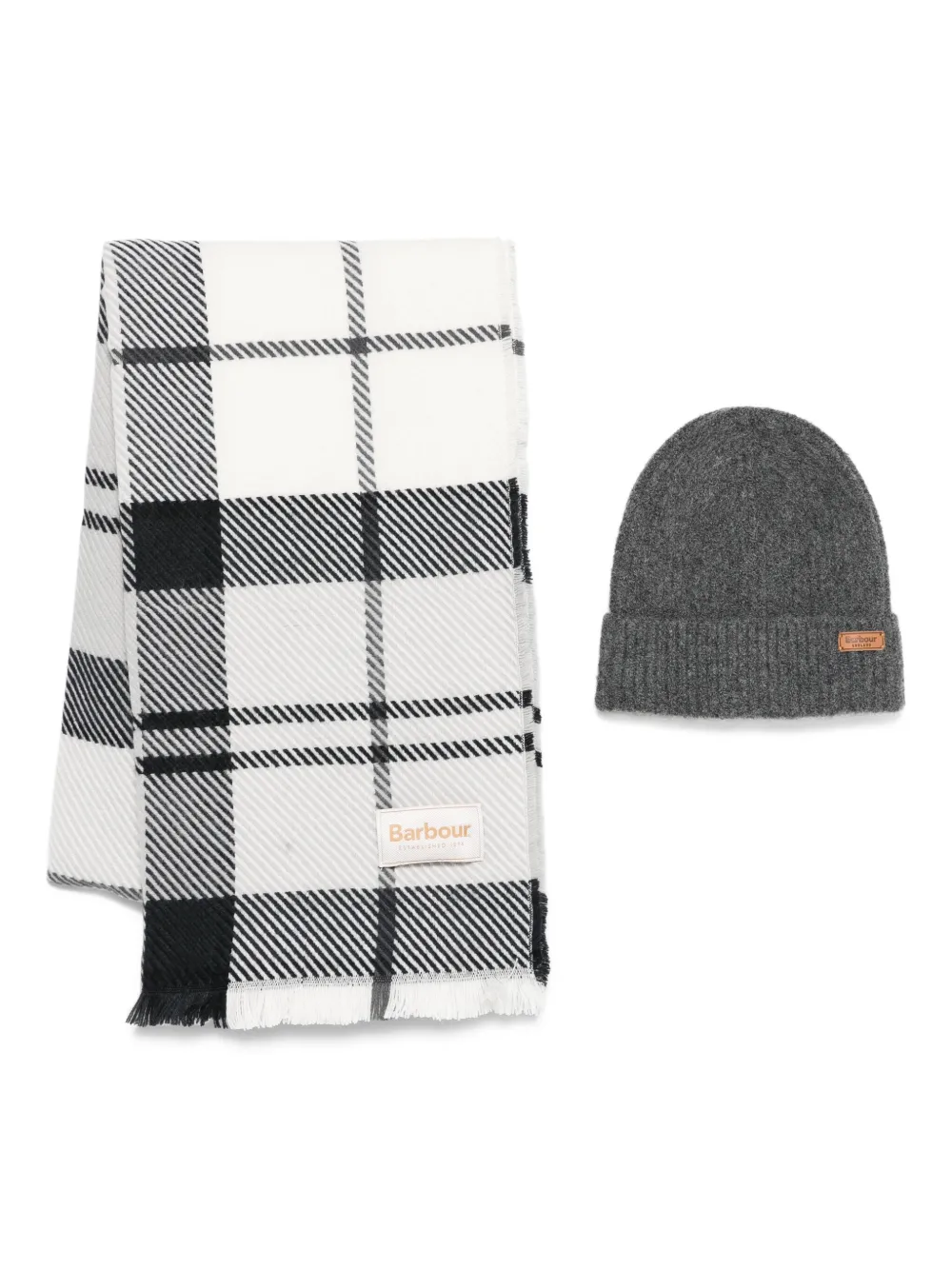 

Комплект из шапки бини и шарфа с логотипом Barbour, серый