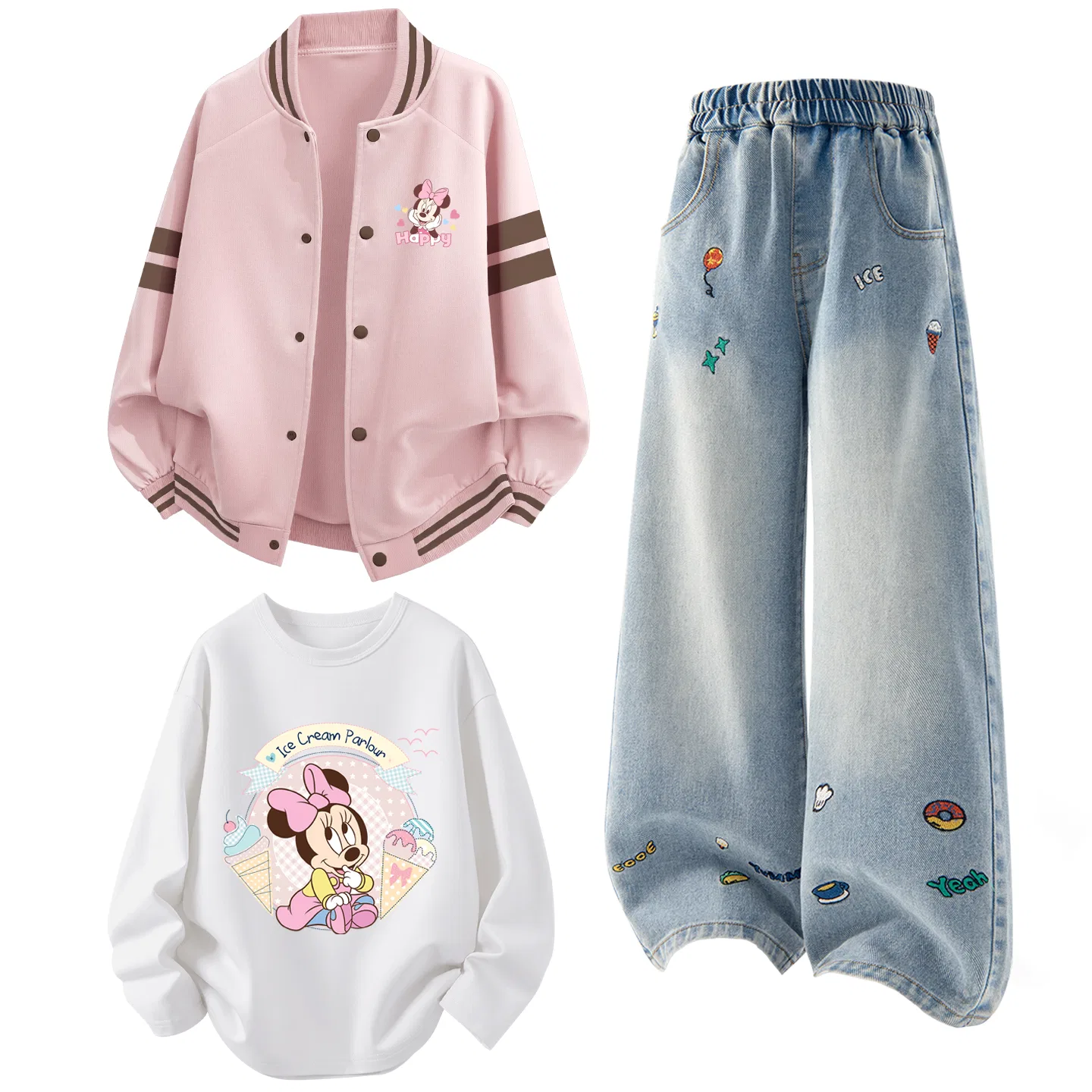 Детский спортивный комплект с принтом Disney, Цвет Di Color Heart Smile K Lotus Pink+Solid Color Denim Blue+Di Donut White