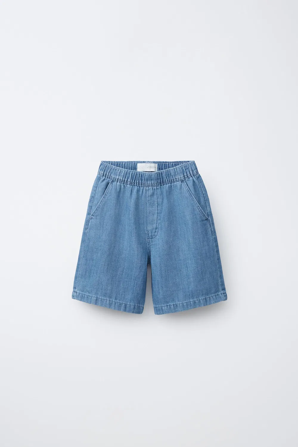 Джинсовые шорты-бермуды из хлопка и льна ZARA, Blue