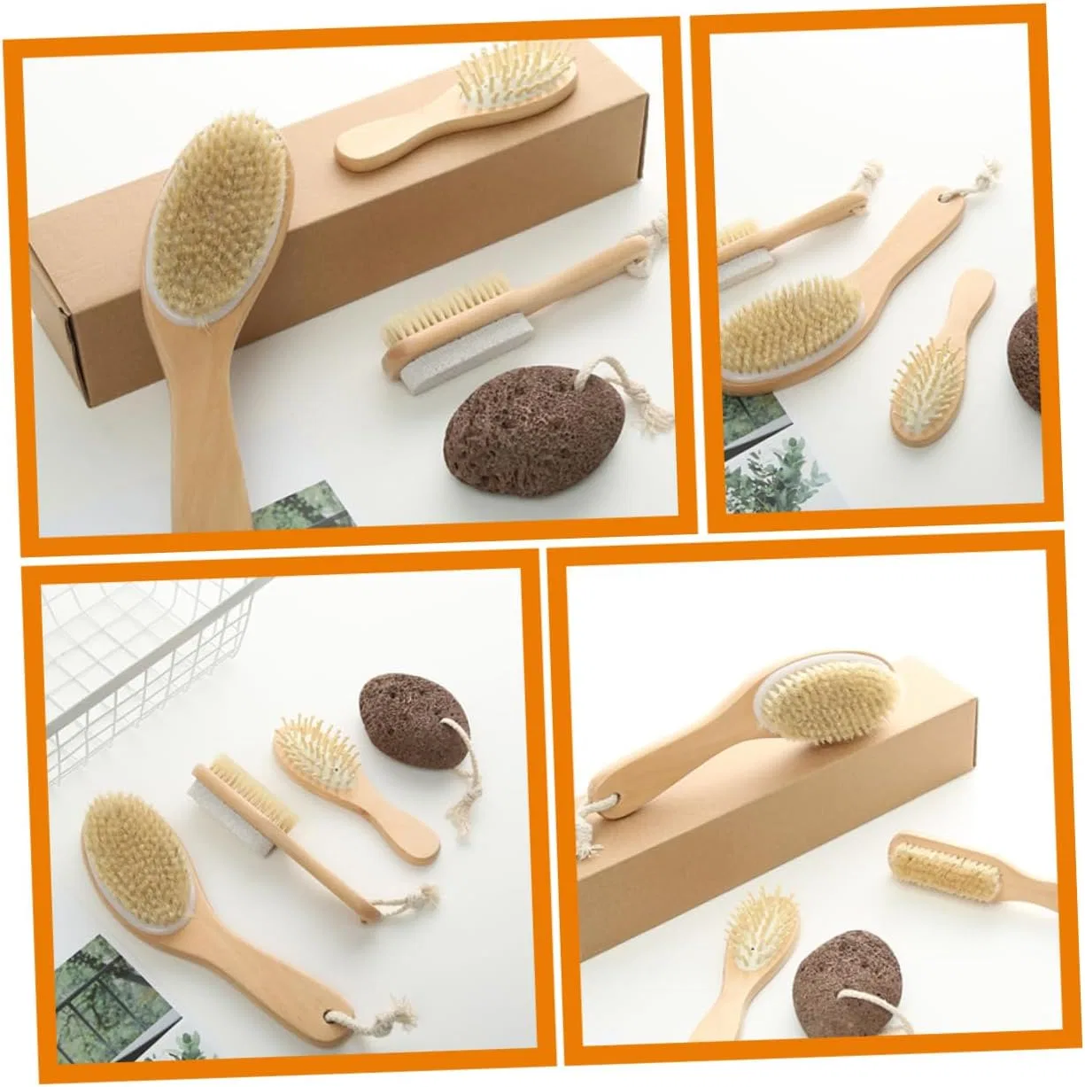 Щетка для тела Body Brush Set из натуральной щетины с эксфолиирующим камнем, OATIPHO, 26x7.2x4 см, Beige — фото 2