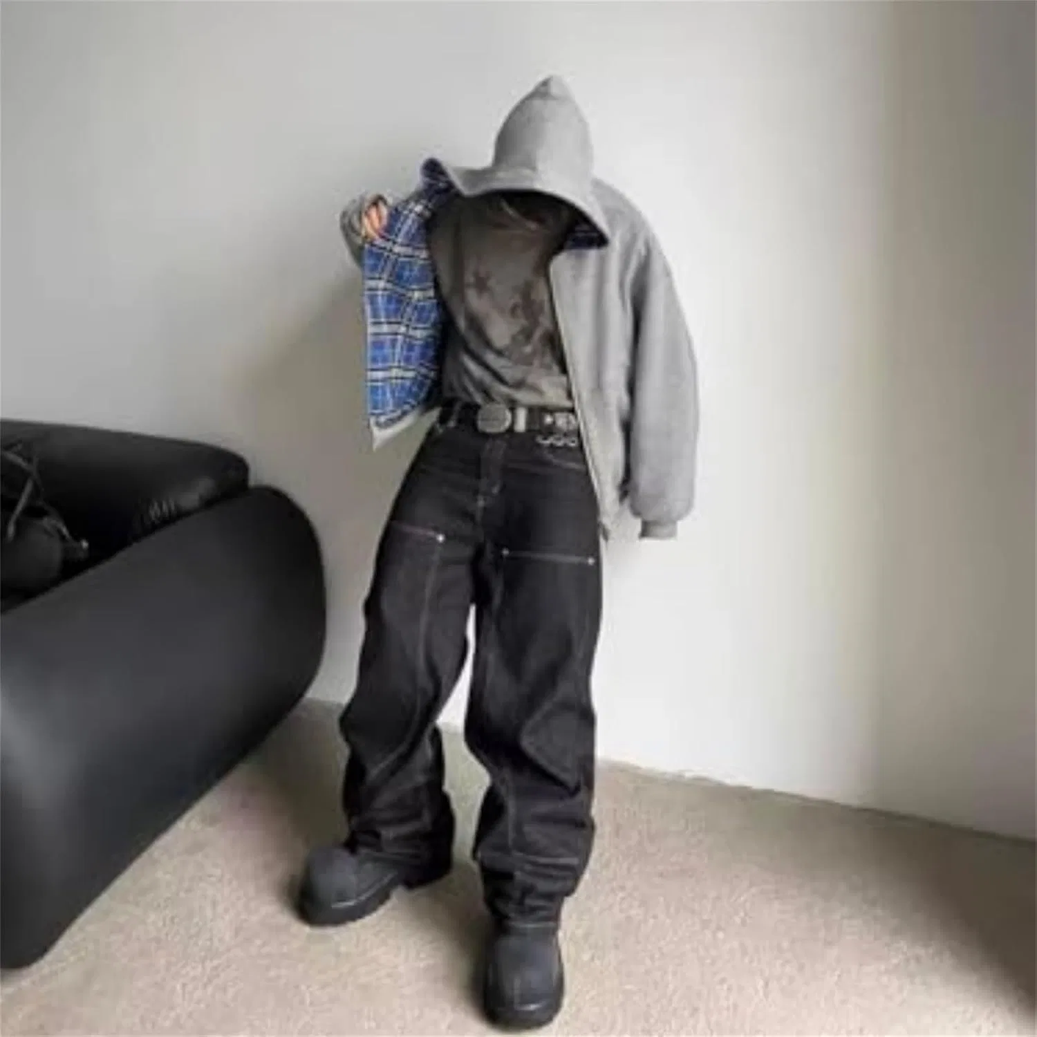 Мужское худи оверсайз реверсивное с принтом, Plaid Vintage Zipper Hooded Sweatshirt, красный — фото 2