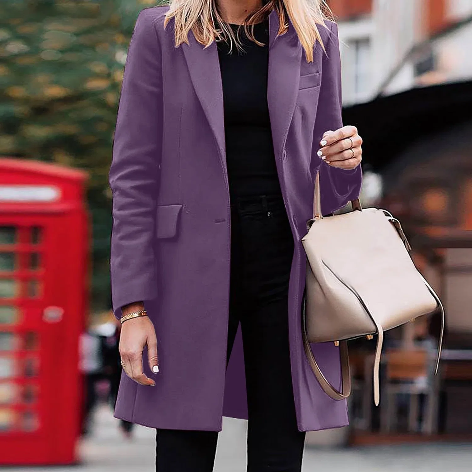 Женское пальто с длинным рукавом однобортное, Purple — фото 4