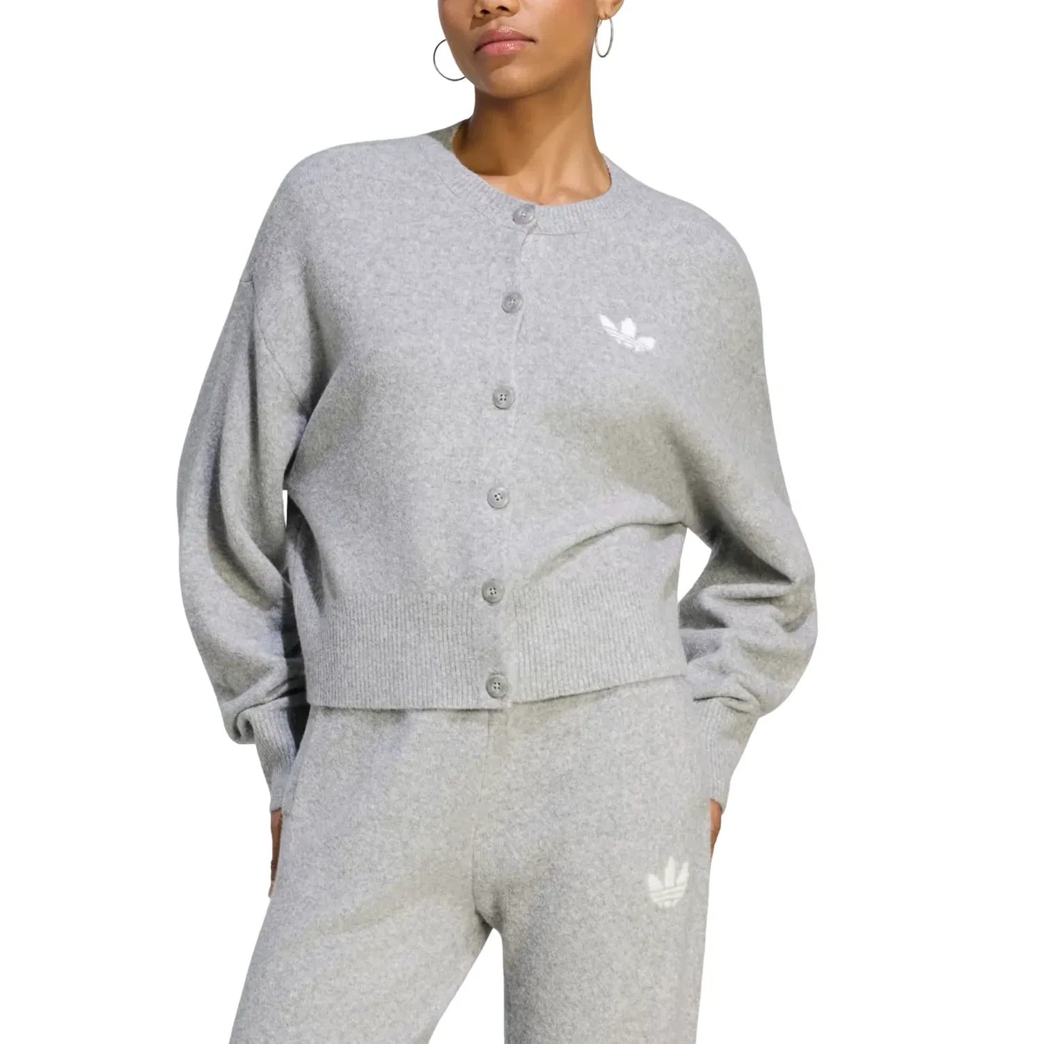 Женская куртка Essentials Knit Cardigan Asia Sizing 'Medium Grey Heather' adidas, Medium Grey Heather — фото 3