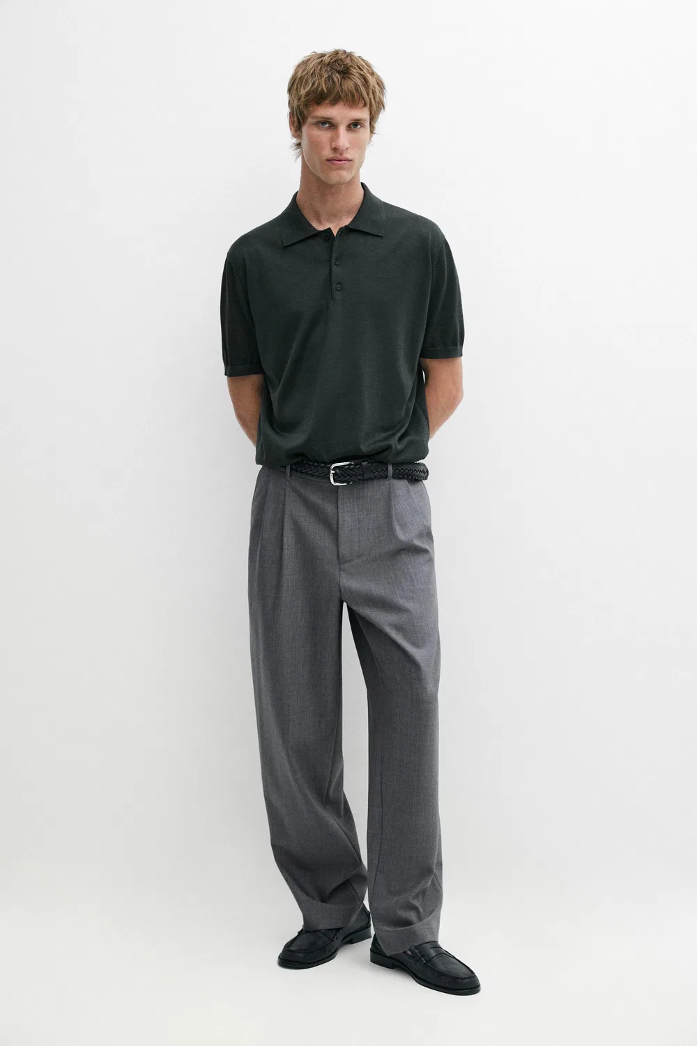Брюки Massimo Dutti, шерстяные, свободные, с вытачками, серые