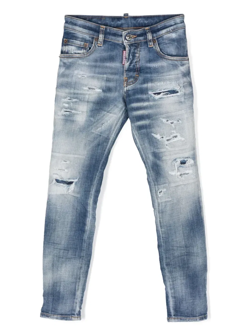 Джинсы с эффектом потертости и нашивкой-логотипом Dsquared2 Kids, синий