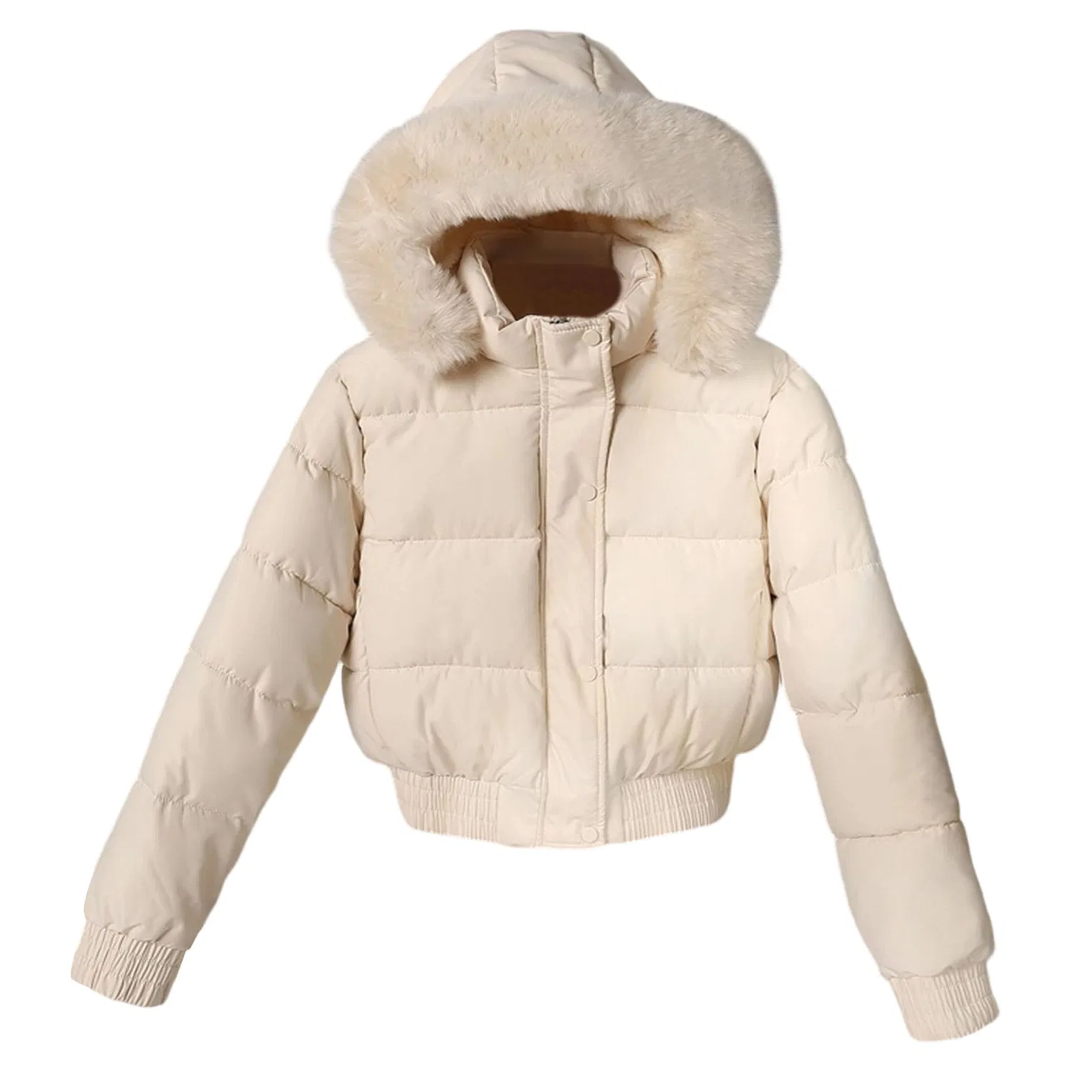 Женская зимняя куртка с принтом Quilted Warm Thick Faux Fur Hood Short Jacket, Bianco