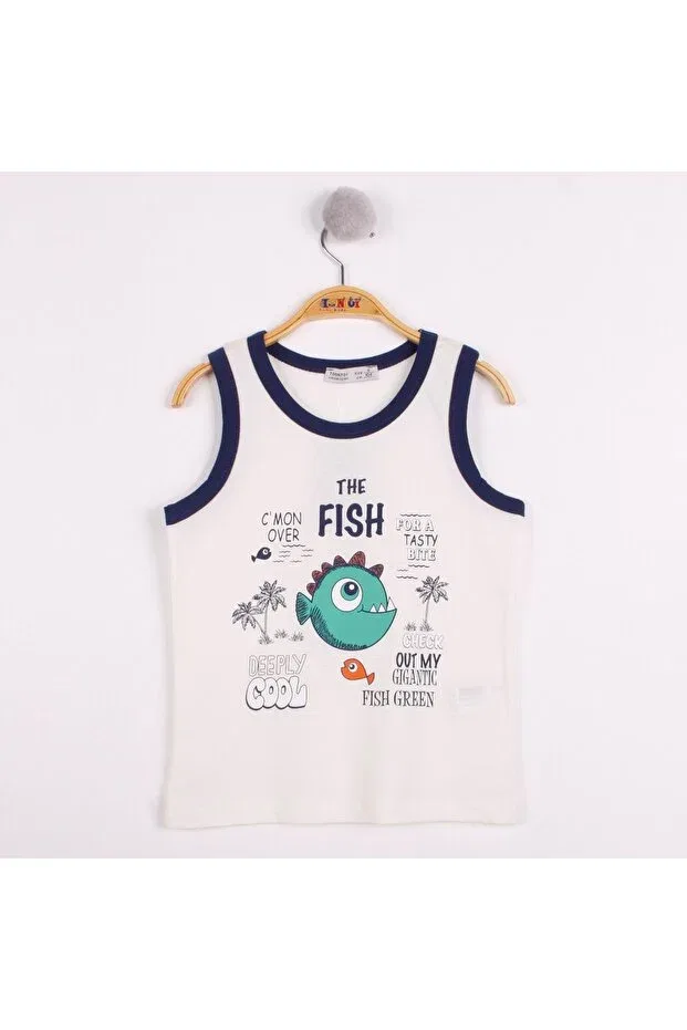 Детское для мальчиков топ на бретелях с принтом Fish Printed Toontoy, Gray Melange