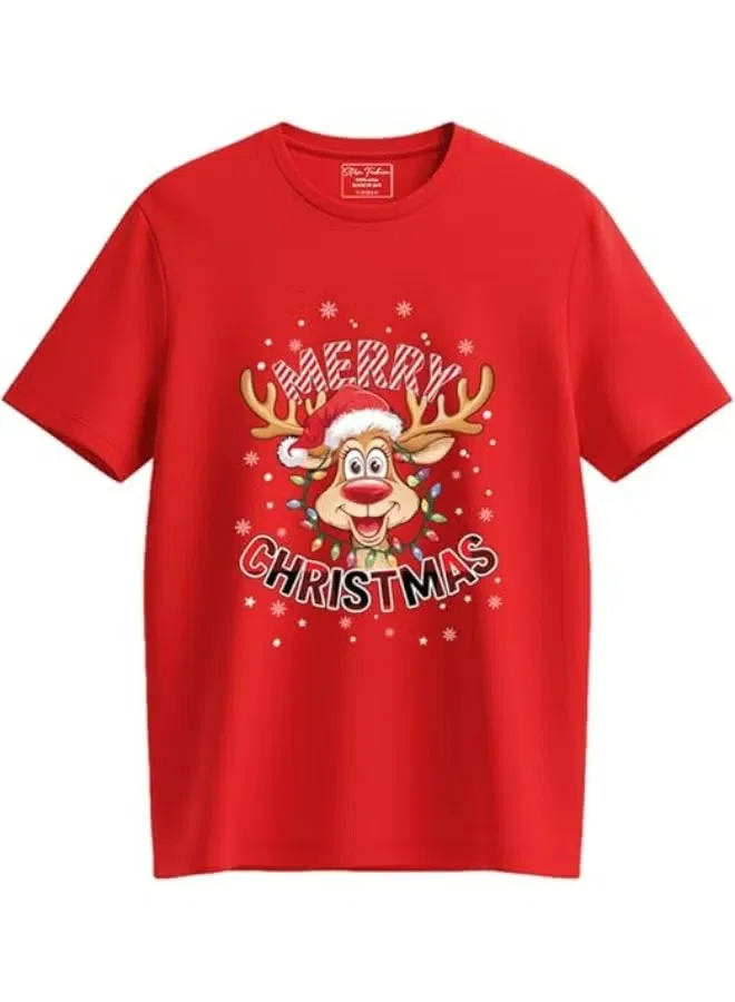 Футболка детская новогодняя с принтом Merry Christmas Reindeer Sitara Fashions, красный — фото 3