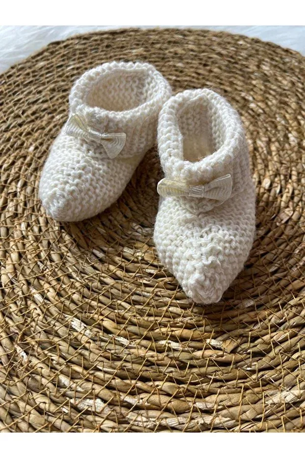 Детские вязаные пинетки для новорожденных из органического хлопка Mayakids, Beige — фото 2