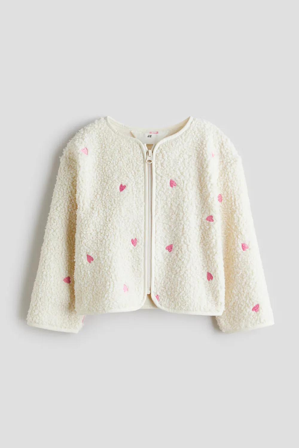 Куртка из плюшевого флиса с вышивкой H&M, Cremefarben/Herzen