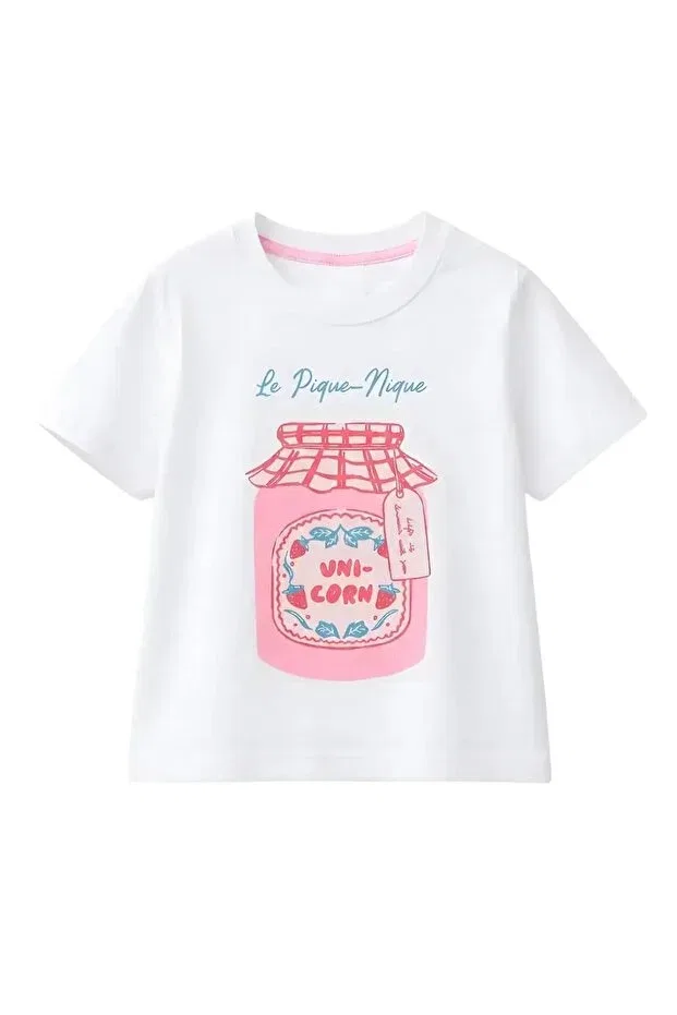 Детская футболка для девочек хлопковая с принтом Girl'S 100% cotton printed white t-shirt Nuem, White