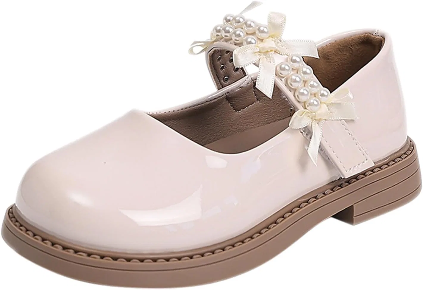 Детские туфли Мэри Джейн для девочек с бусинами и бантом, Beige