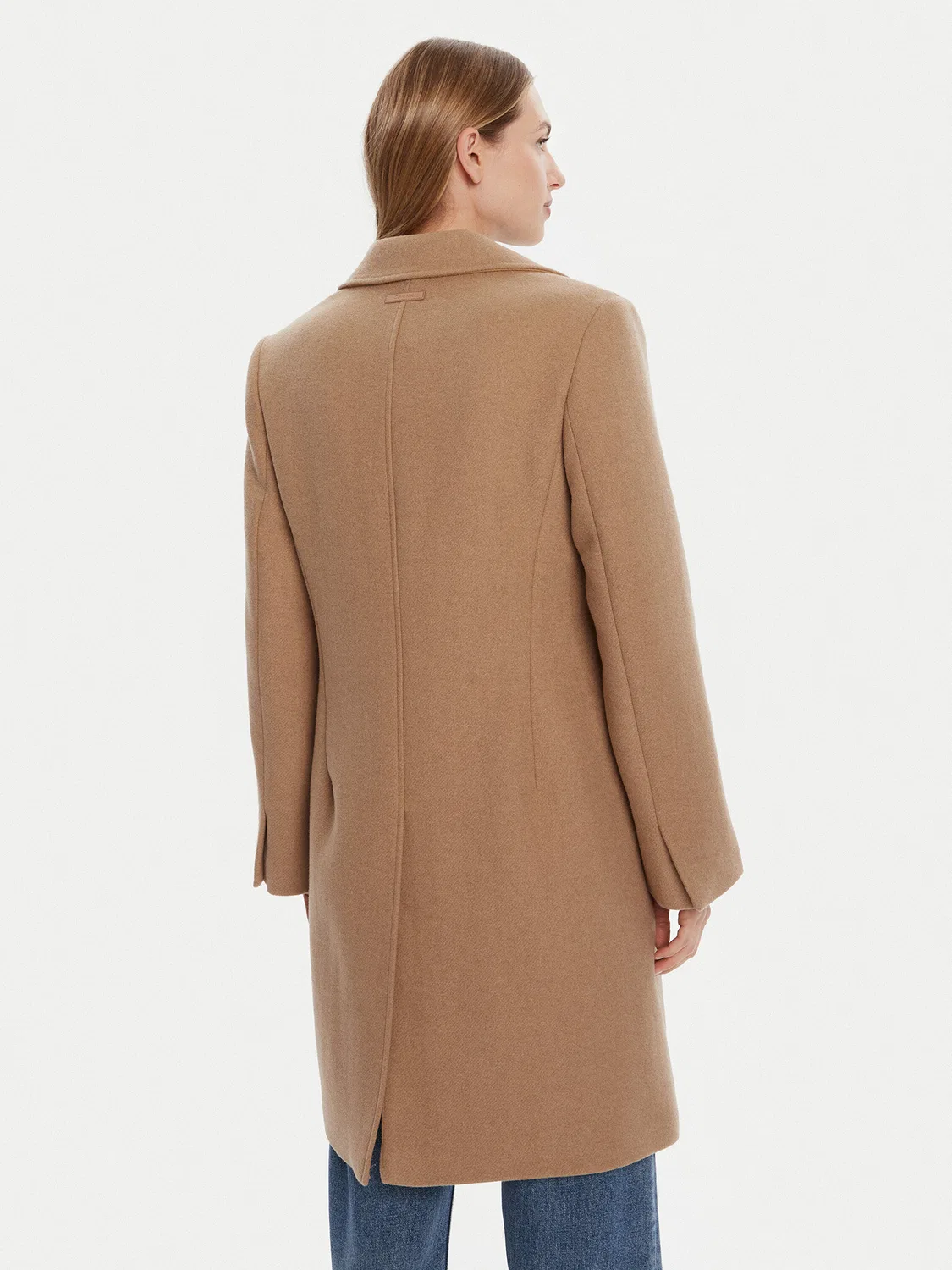 Женское шерстяное пальто приталенного кроя Calvin Klein, коричневый — фото 3