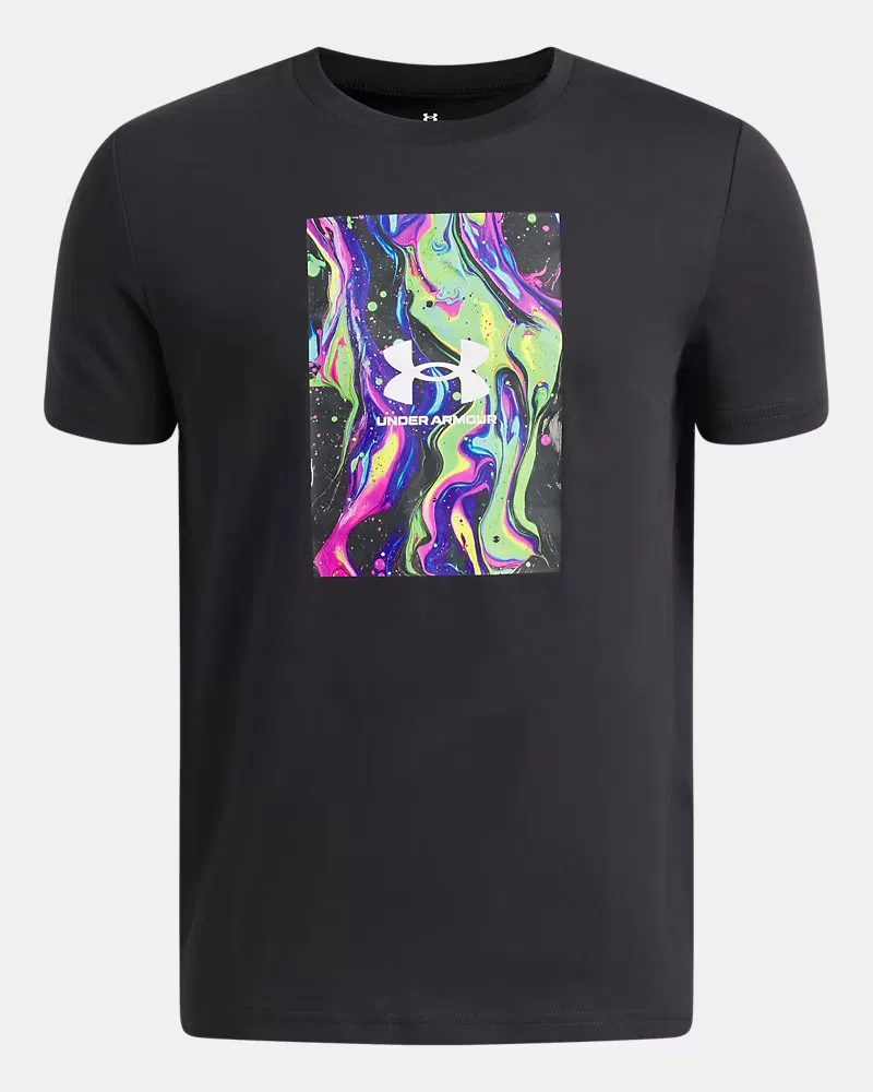 Футболка детская с коротким рукавом и ярким принтом UA Multi Color Photo UnderArmour, Black/White