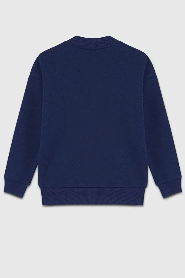 Детский вязаное кардиган с принтом для девочек Benetton, Navy Blue — фото 4