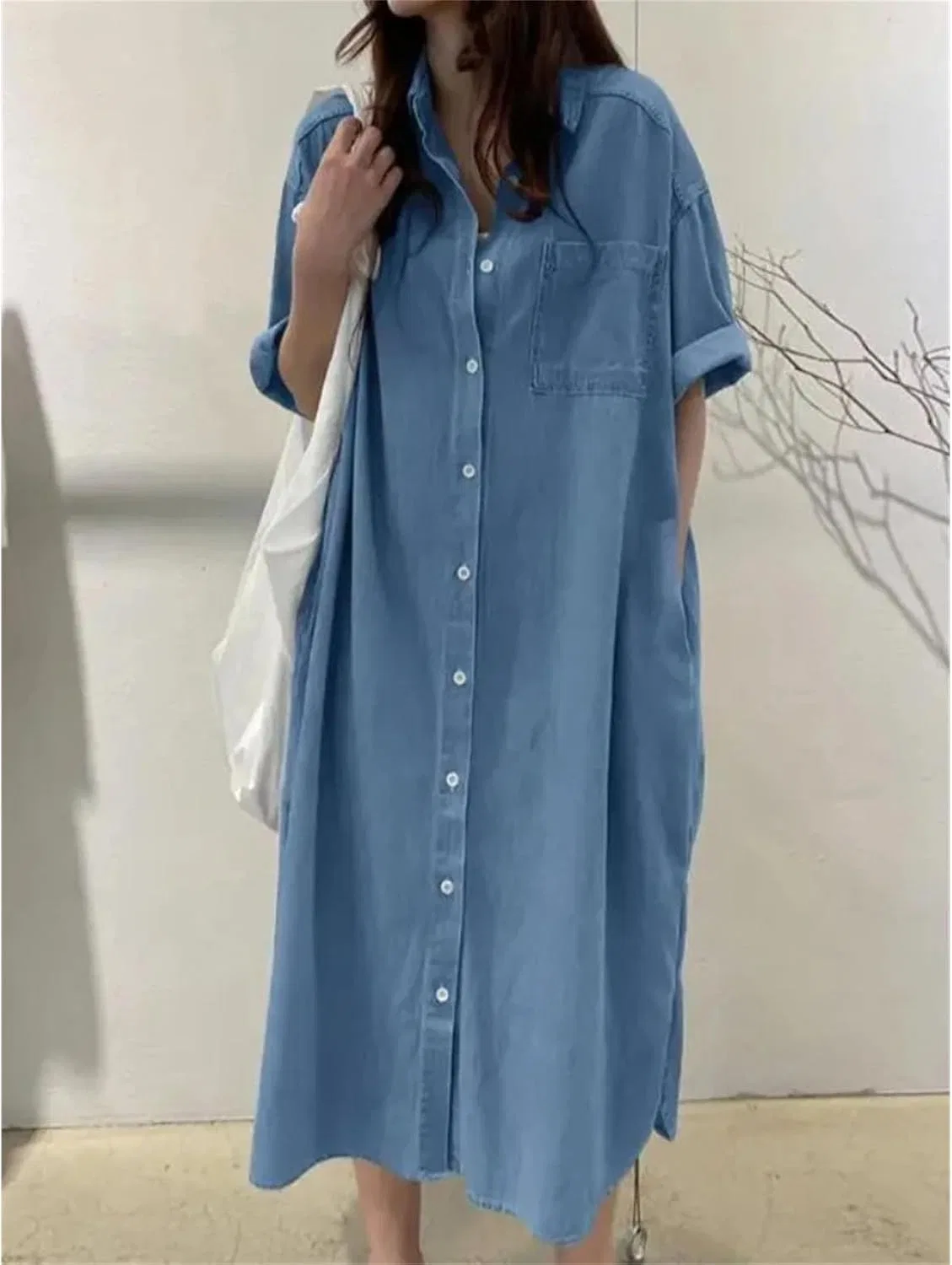 Женское ковбойское платье миди с воротником Casual, Deep Blue — фото 2