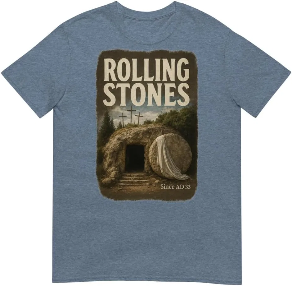 Мужская футболка с принтом Premium The Stone was Rolled Away He is Alive Risen Retro Christian Easter Since AD 33, индиго меланж