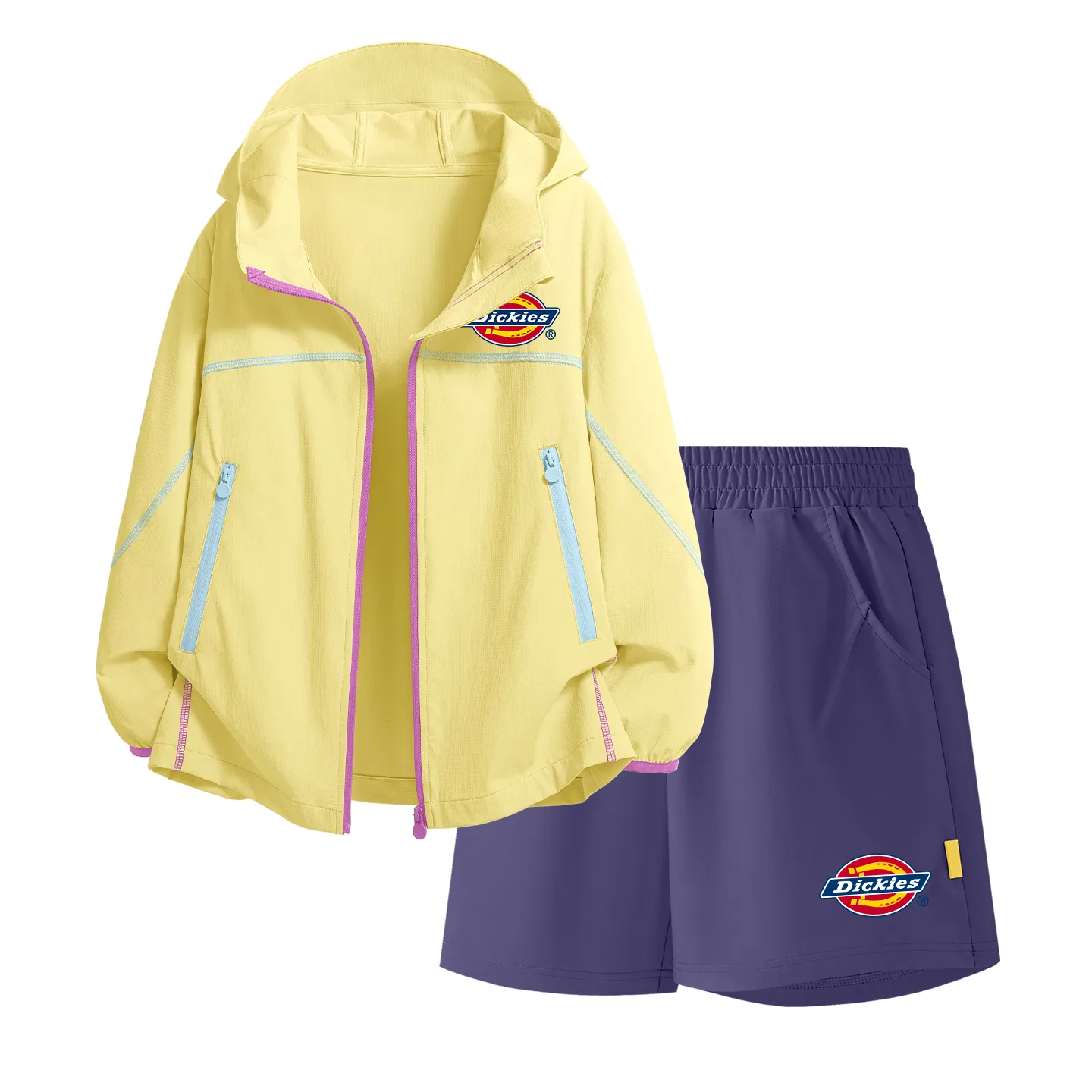 Детский спортивный комплект из 2 предметов с принтом Dickies, Yellow/Mulberry Purple