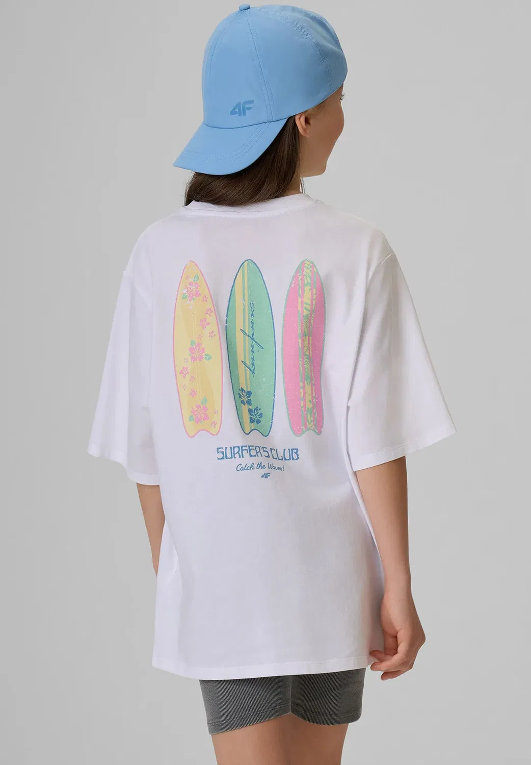 Футболка свободная с надрукием dziewczęcy - футболка с принтом 4F, Off White — фото 2