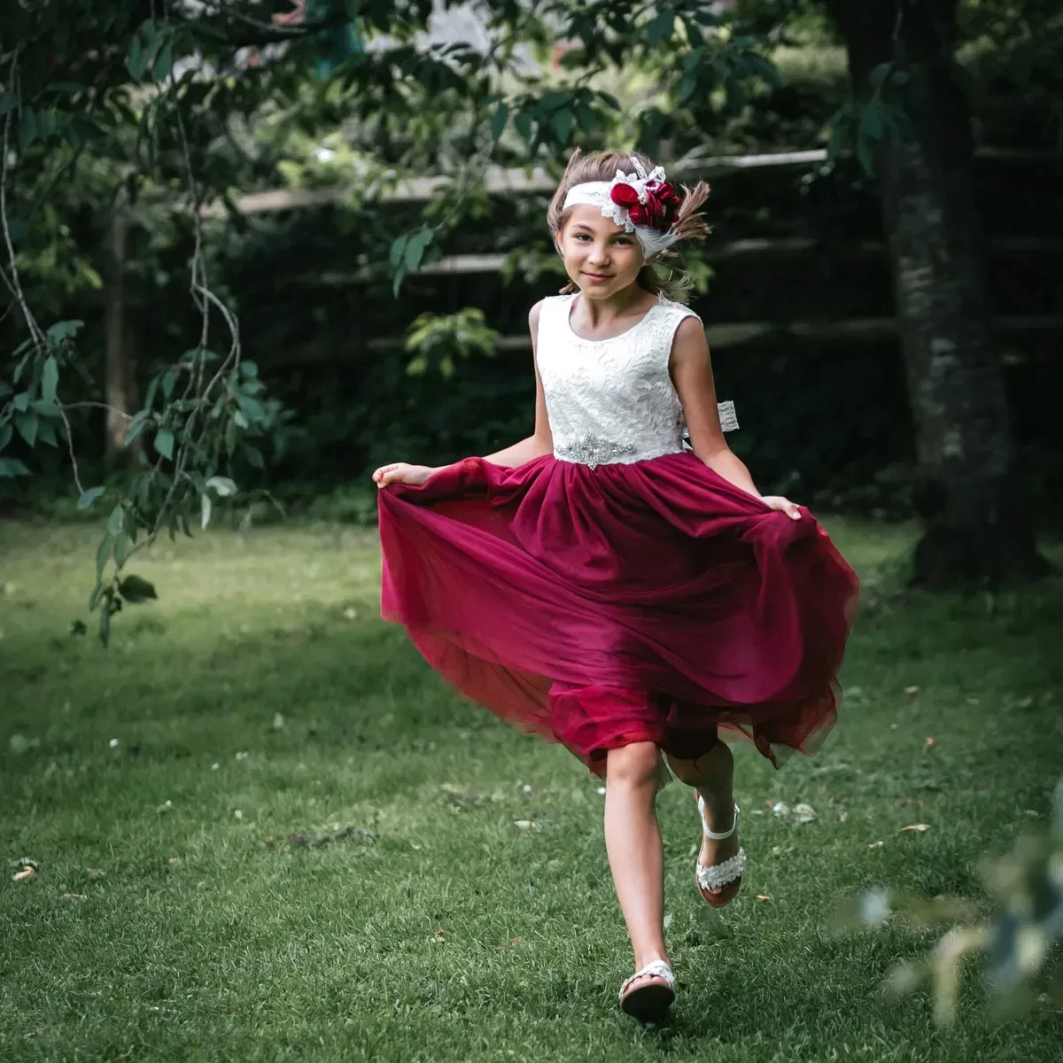 Бохо-платье классическое с длиной миди Bohemian Classic Dress Uk Flower Girl Boutique, Wine — фото 3