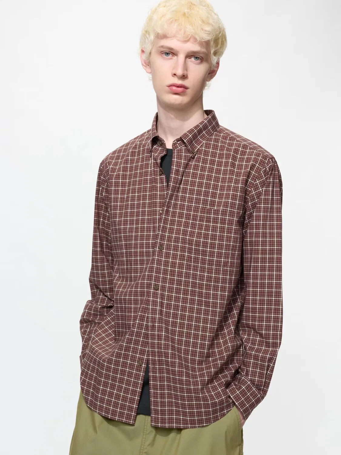 Рубашка Uniqlo, мужская, в клетку, бордовый