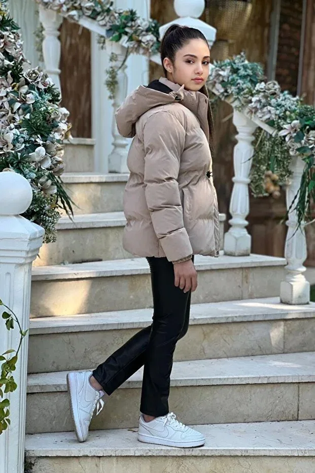 Детское зимнее пальто для девочек с капюшоном водонепроницаемое Pina Kids, Beige — фото 4