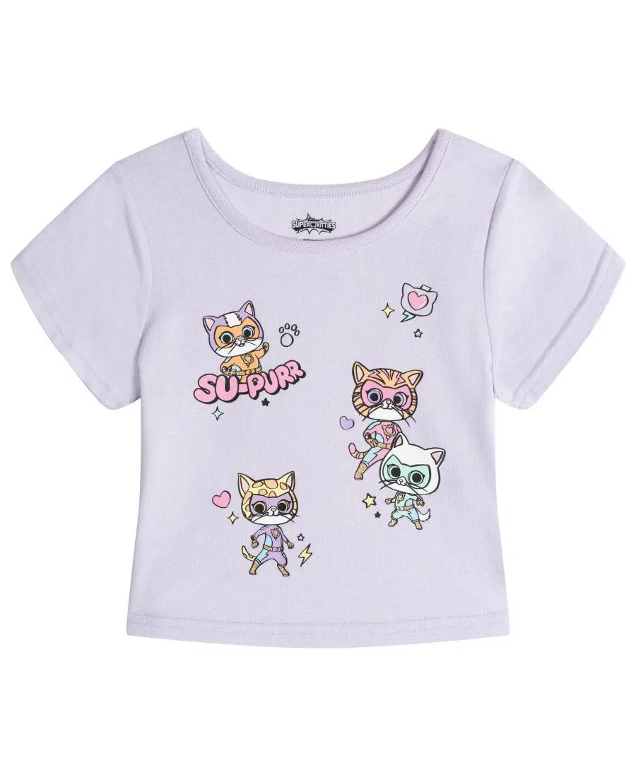 Комплект: футболка с коротким рукавом и юбка-пачка с блестками Super Kitties, Purple Superkitties — фото 2