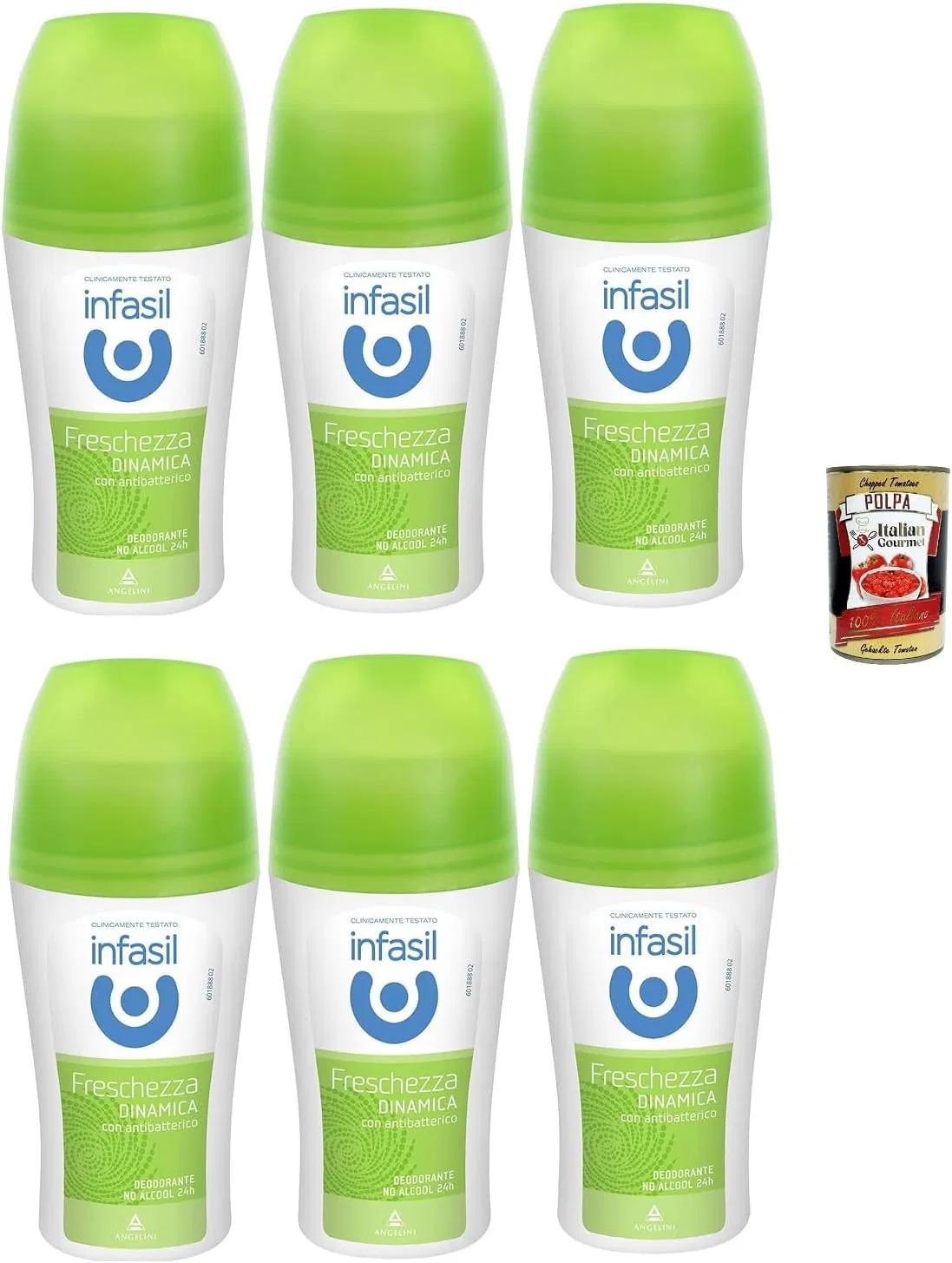 Дезодорант-ролик Infasil Dynamic Freshness, без спирта, 6x50 мл + Итальянская полпа 400 г Italian Gourmet E.R.