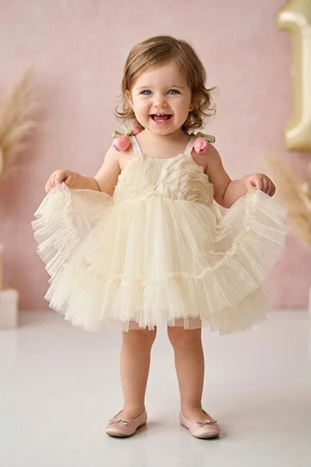 Детское платье для девочек с коротким рукавом Baby Animals, Nude Color