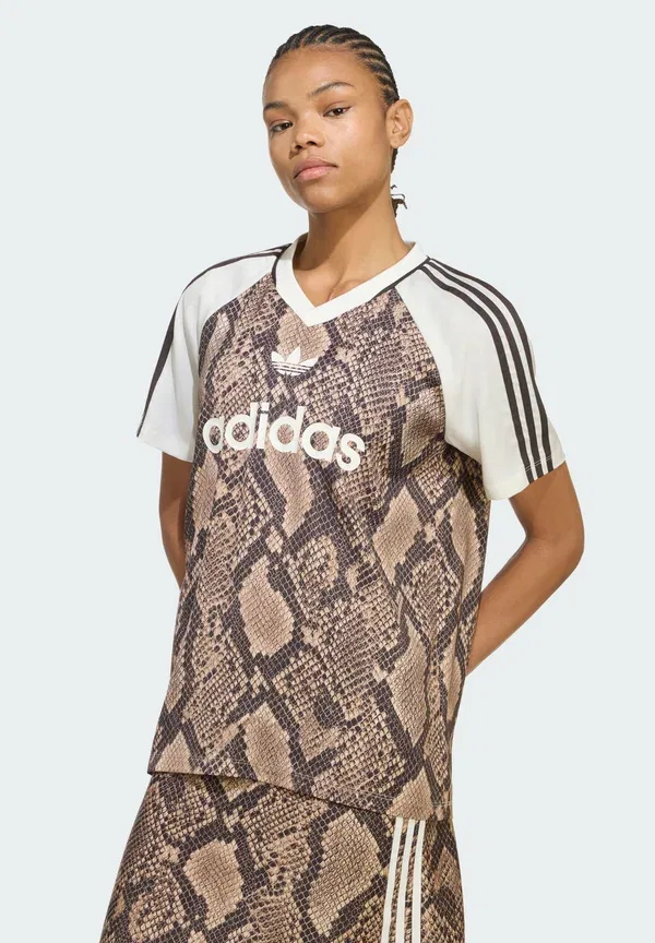 Футболка с принтом под змеиную кожу из атласа Adidas Originals, бежевый
