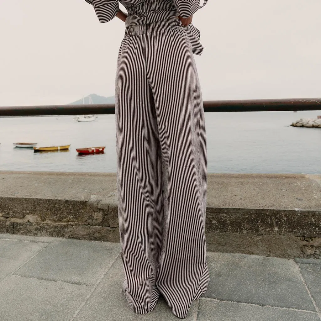 Женские брюки свободного кроя с широкими штанинами Brown/White ZARA, Brown/White — фото 4