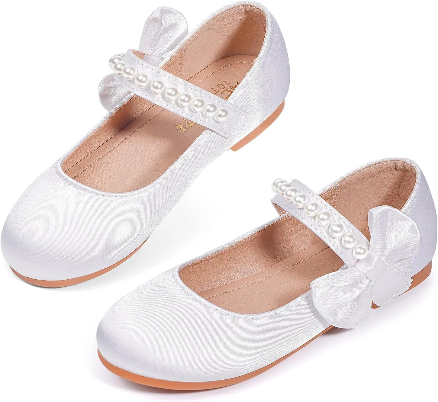 Детские туфли для девочек с жемчужным бантом KDVOG, White Satin