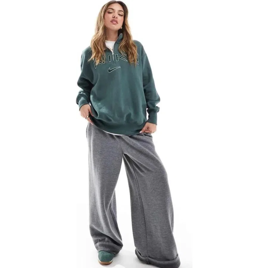 Женский свитшот oversize с четвертью молнией Phoenix Fleece Logo Qz Nike, Зеленый — фото 4
