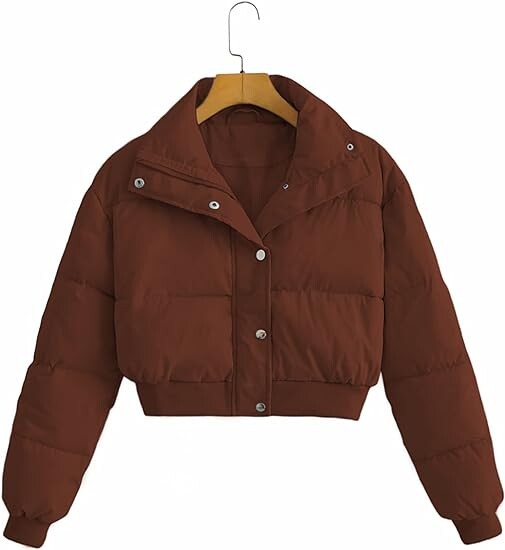 

Куртка Uaneo Womens Cropped Puffer Stand Collar Zip Up, коричневый