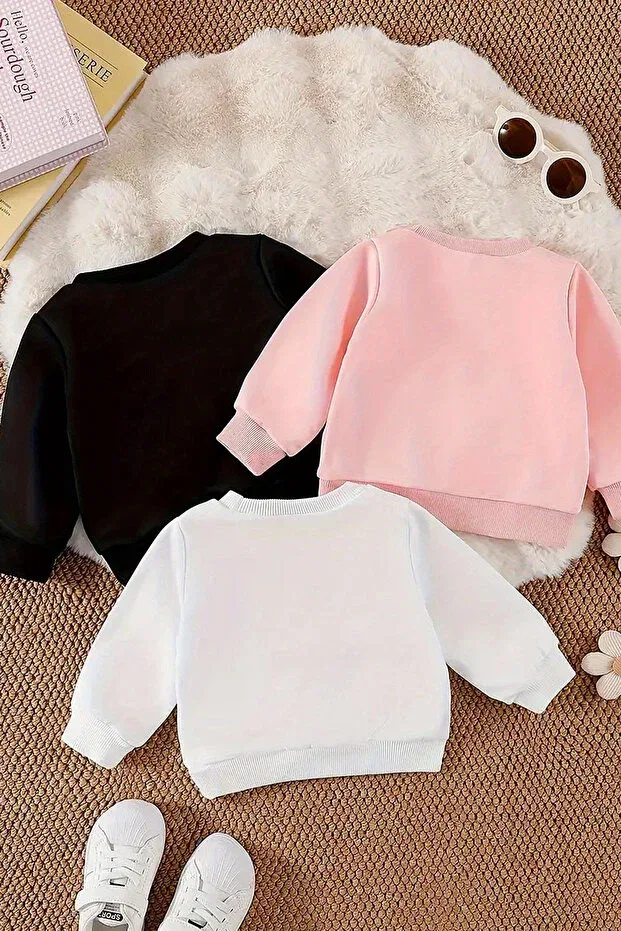 Детские свитшот для девочек с принтом Butterfly Themed 3-Piece Premium Crew Neck Sweatshirt Myada, Colored — фото 2
