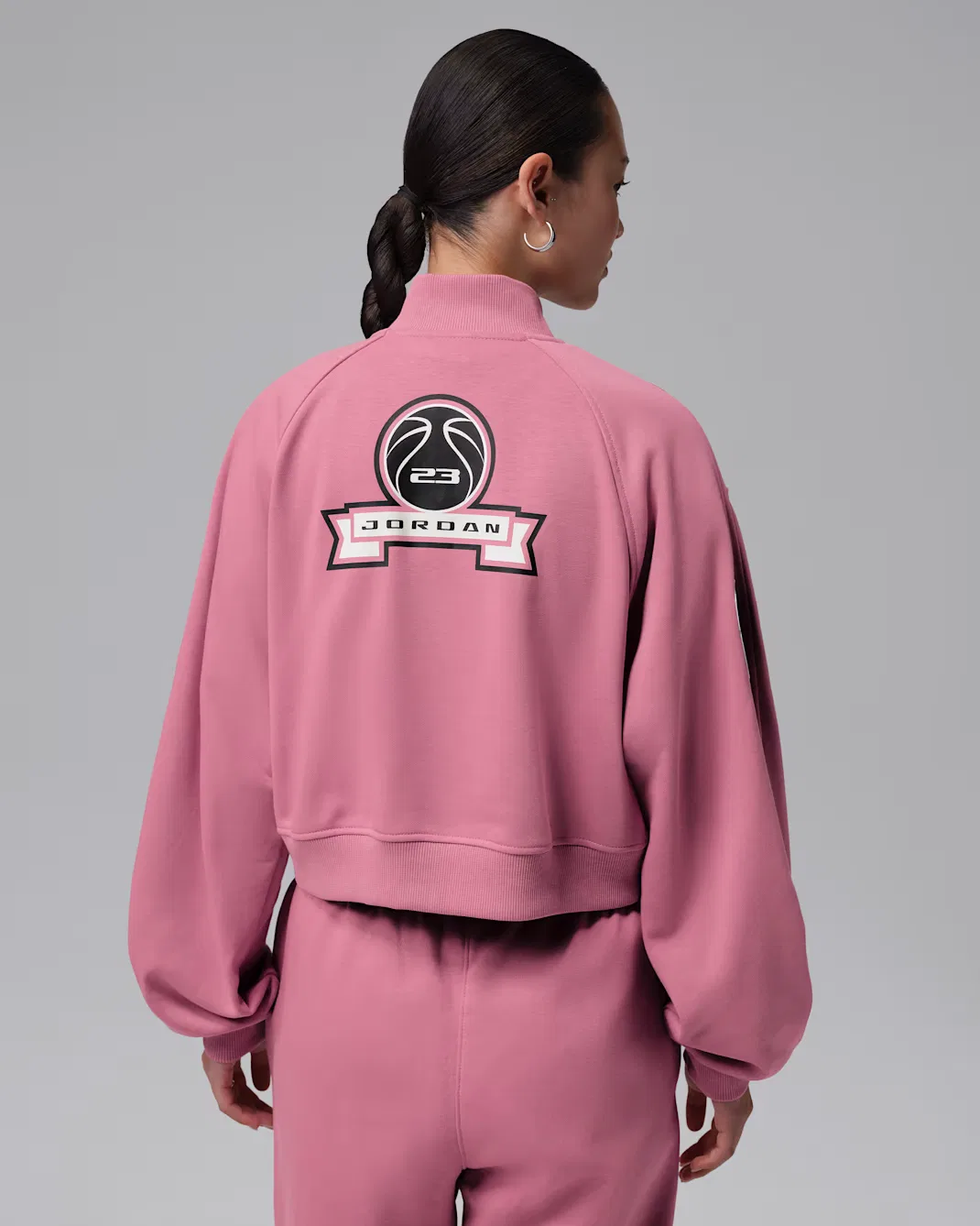 Укороченный женский топ с молнией на четверть длины Jordan Brooklyn Fleece, Desert Berry/Sail — фото 2