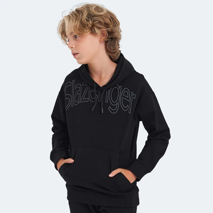 Детский свитшот с капюшоном и карманом LETTO Slazenger, Серо-бежевый — фото 4