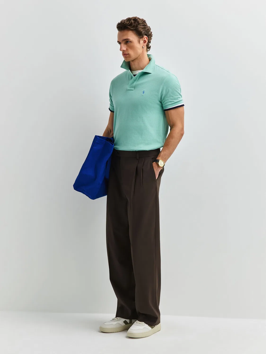 Поло Polo Ralph Lauren Custom Fit Pique, цвета зеленый сельдерей — фото 3