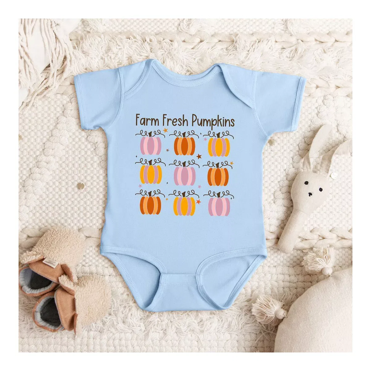 Детский боди с коротким рукавом Farm Fresh Pumpkins Chart The Juniper Shop, Light Blue — фото 2